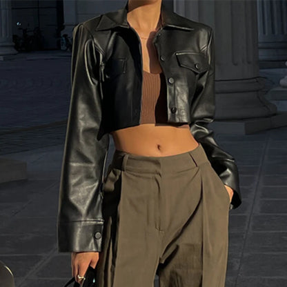 Xeemilo Autumn Faux Leather Short Jacket