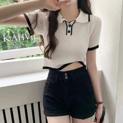 Melissa Contrast Color Polo Collar Shoulder