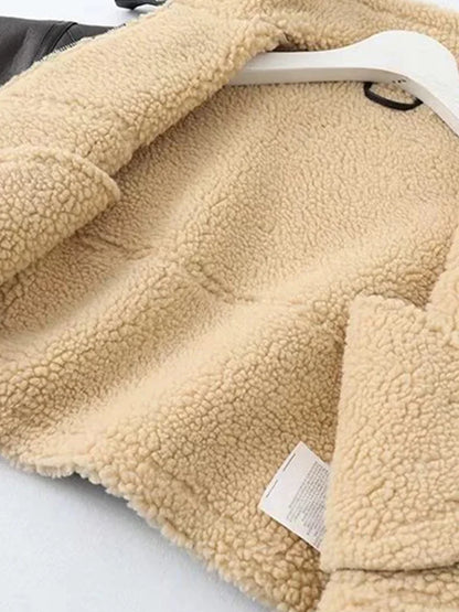 Ailegogo Winter Women Streetwear Faux Lamb Leather Fur Short Jacket