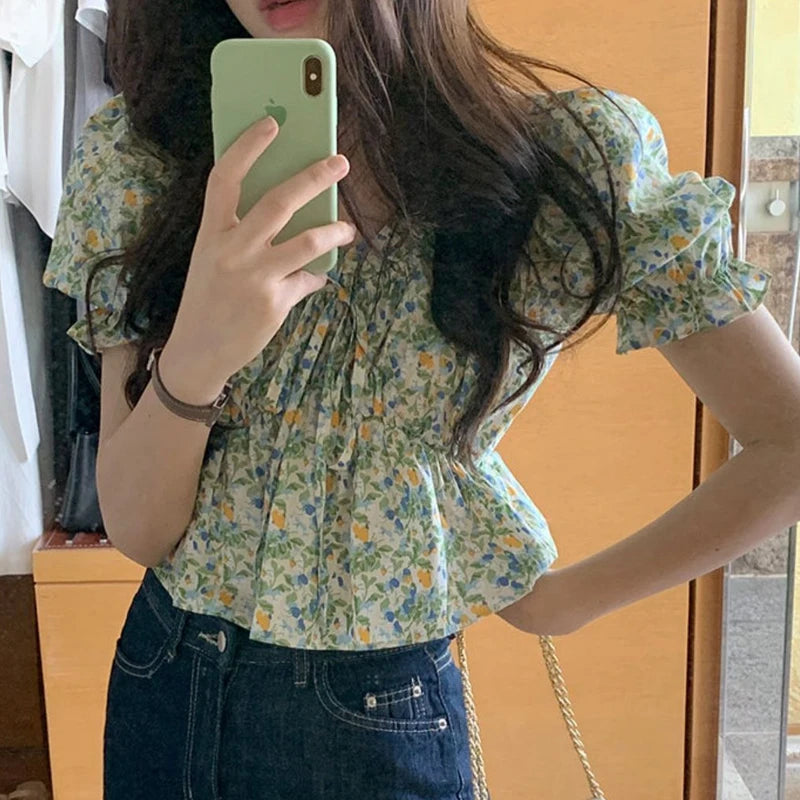 Amelie – French Style Pleated Floral Blouse