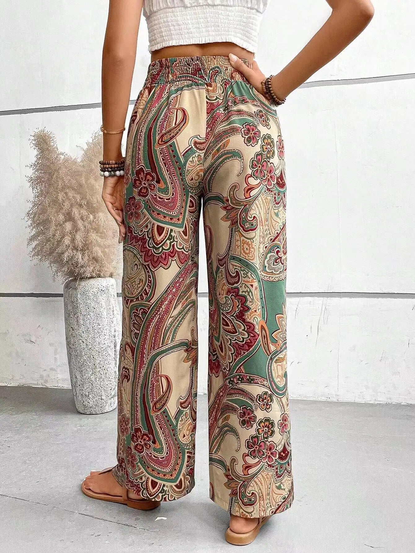 Eva Vintage Print Wide-Leg Pants