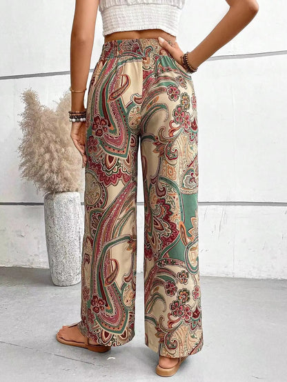Eva Vintage Print Wide-Leg Pants