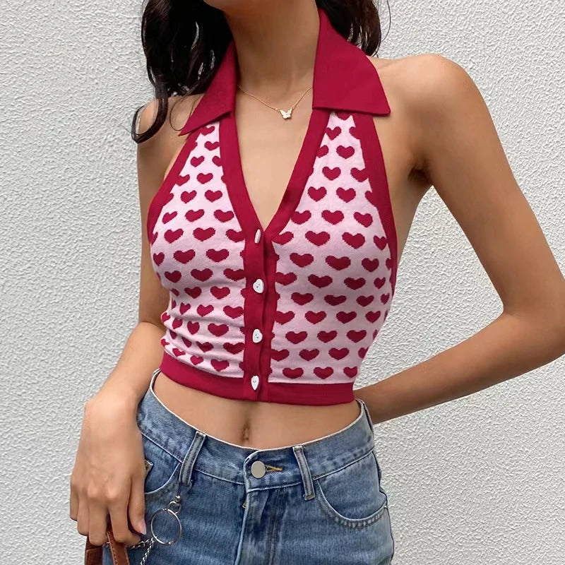 Lilyan crop top with thin straps and contrasting lace