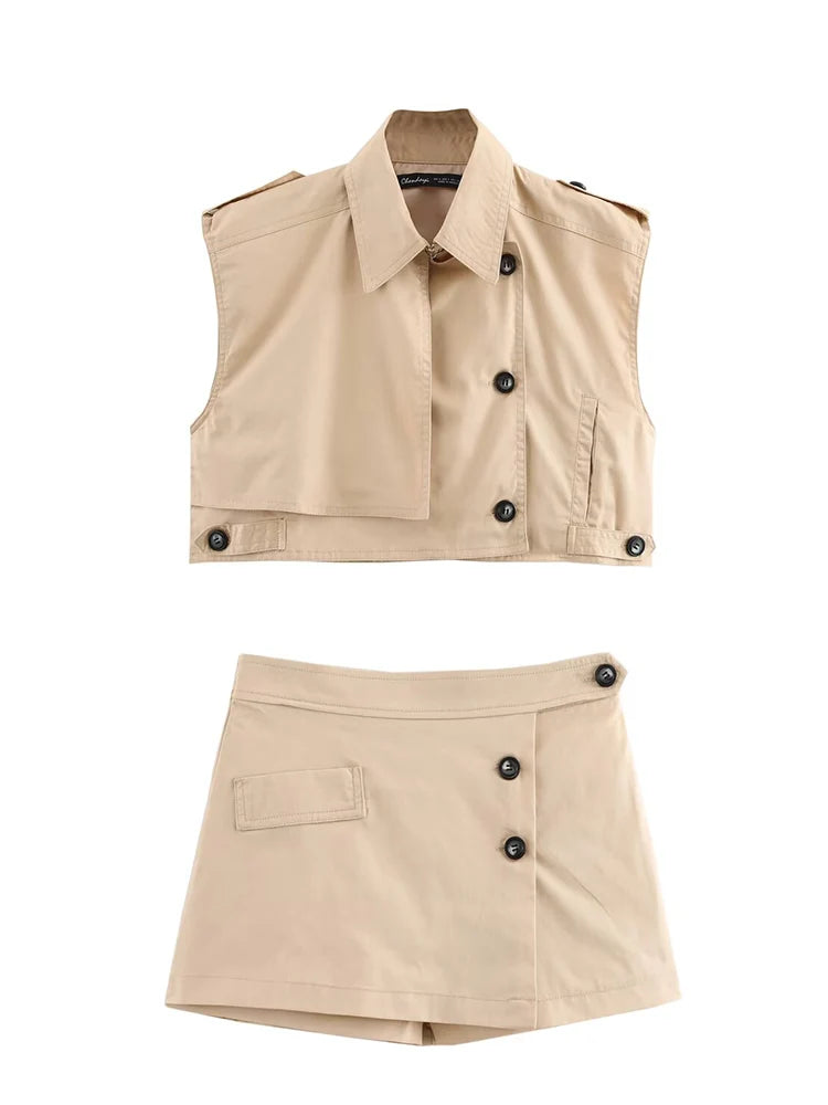 Anna Set Top + shorts elegant slim casual with zipper
