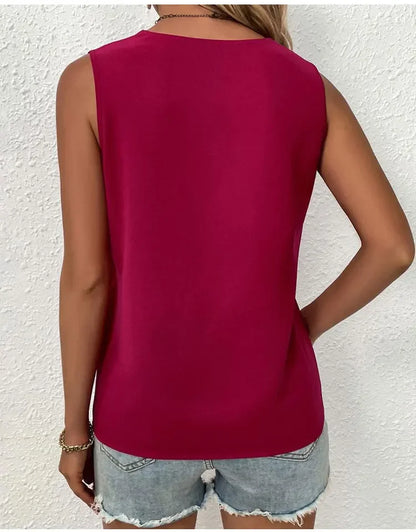 Sophie – Sleeveless V-Neck Lace Patchwork Blouse