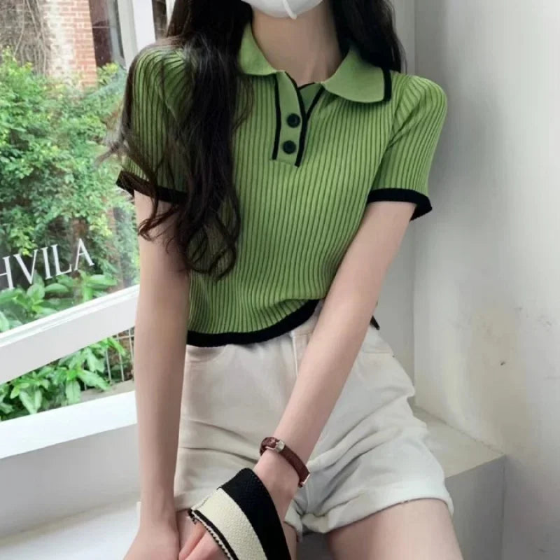 Melissa Contrast Color Polo Collar Shoulder