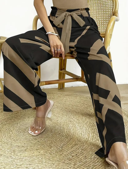 Mary pants with geometric print and high waist with front bow