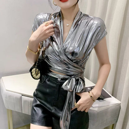 Luna – Streetwear Shiny Wrap Blouse